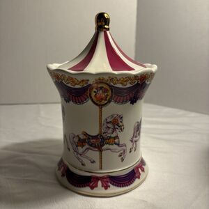 1980's Teleflora Carousel Music Box Candy Jar Container